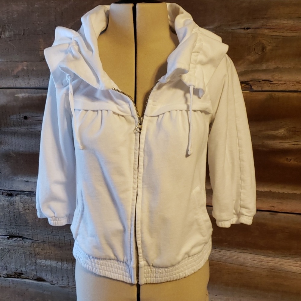 Loft white 3/4 sleeve, zip up jacket